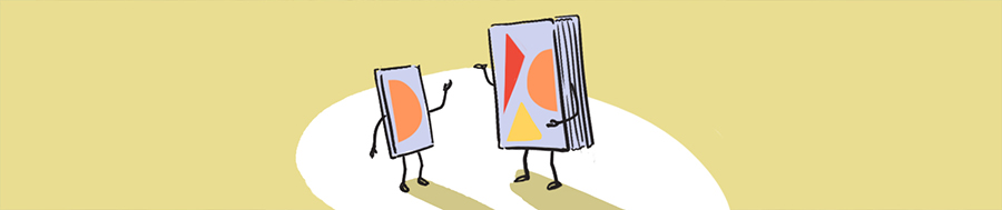 Cartoon of big book and smaller book conversing.